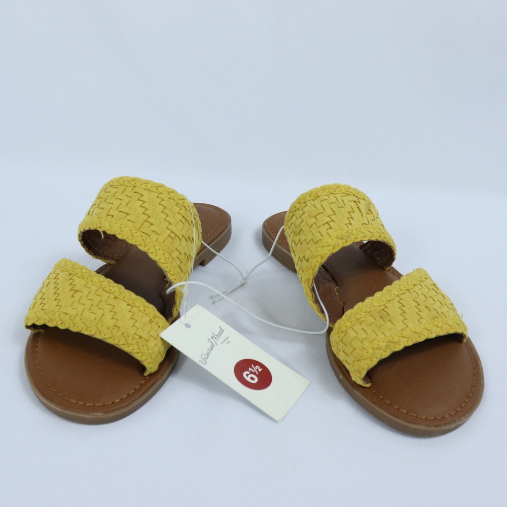 Yellow Woven Double-Strap Slide Sandals - Women